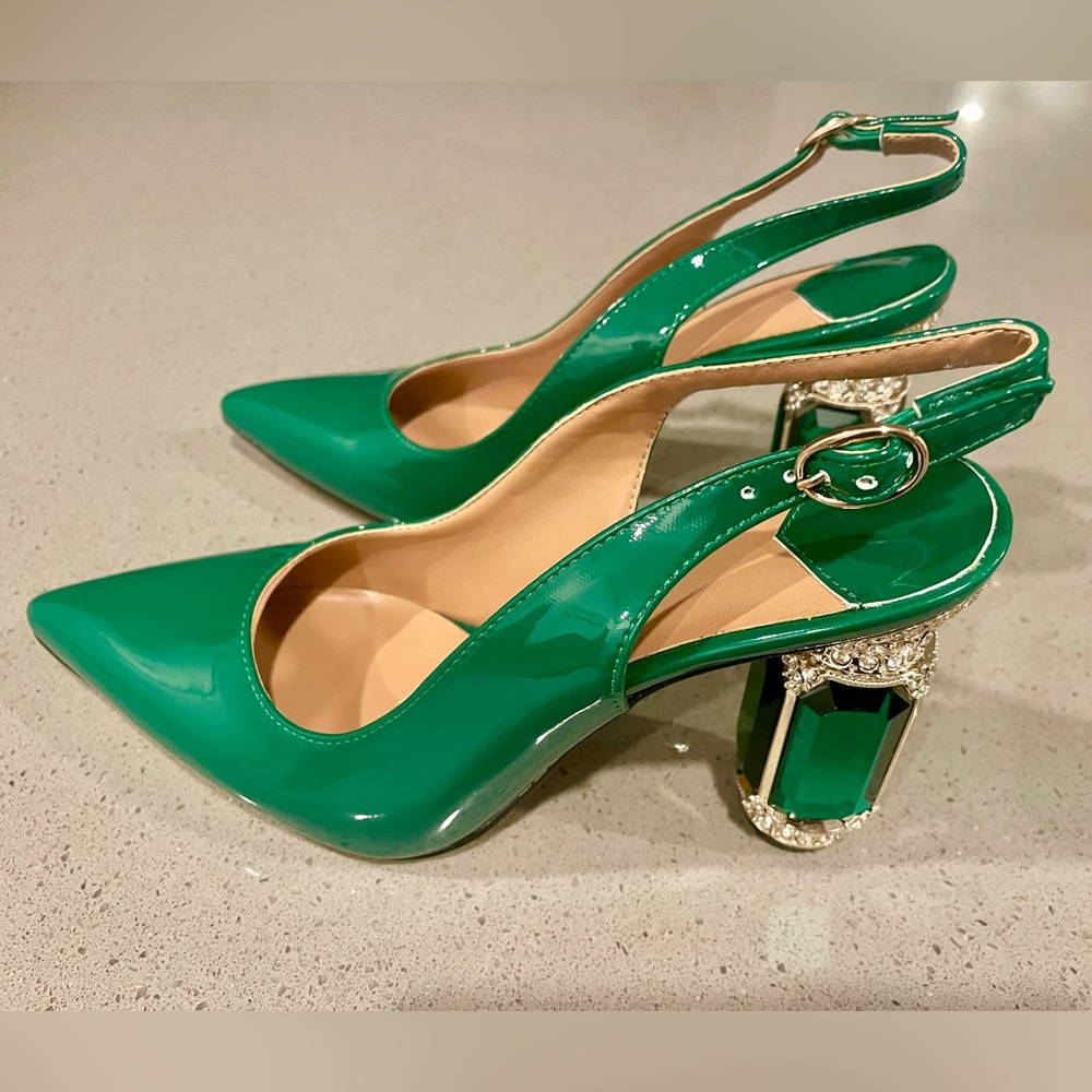 BRAND NEW WICKED OZ Green Jewel Studded Elphaba Patent Leather Heels